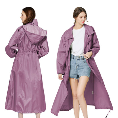 LAMA Womens Long Raincoats Rain Jacket Waterproof Packable Hooded Windbreaker Lightweight Adjustable Waist for Outdoor