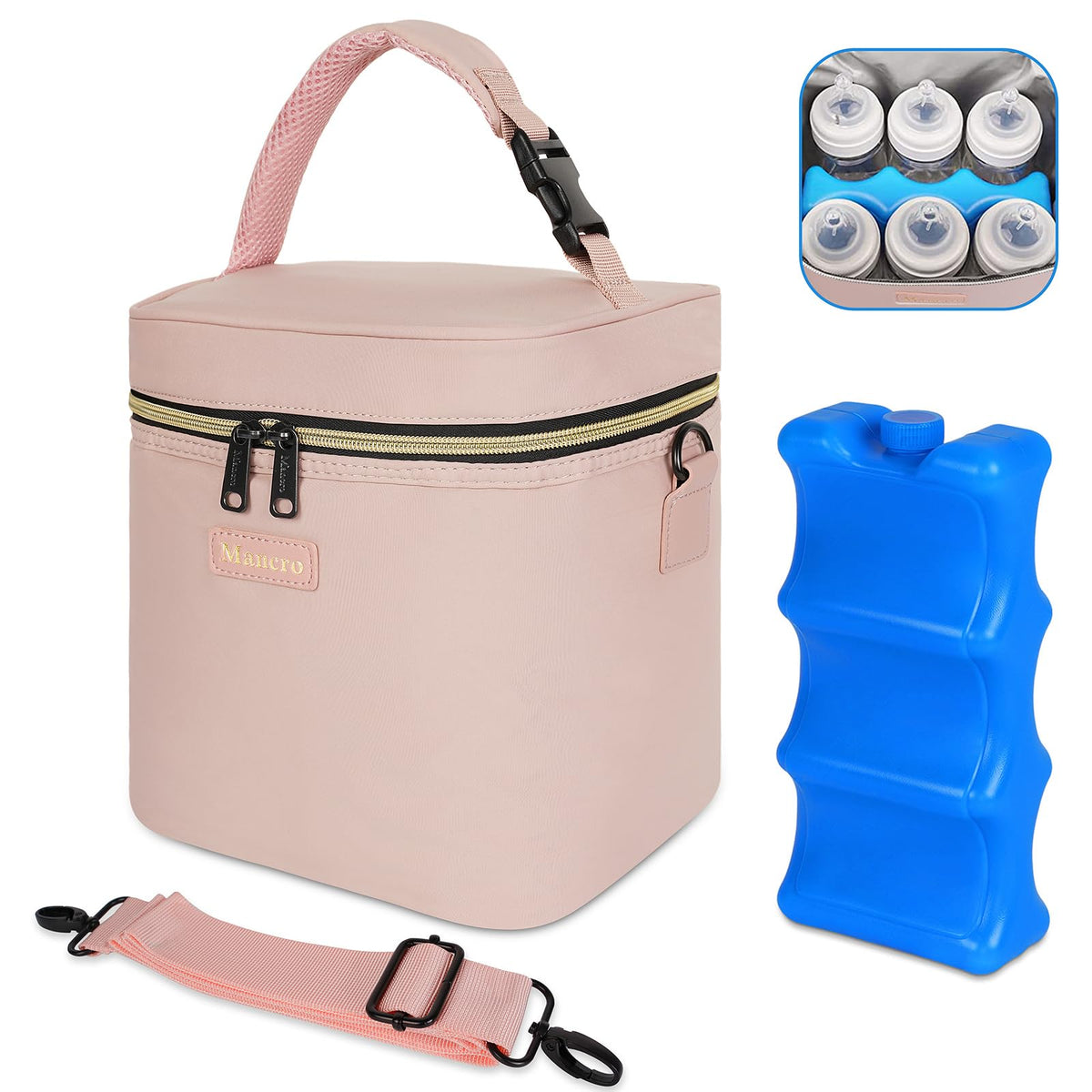 Mancro Breastmilk Cooler Bag with Ice Pack Fits 6 Baby Bottle Up to 9 Ounce