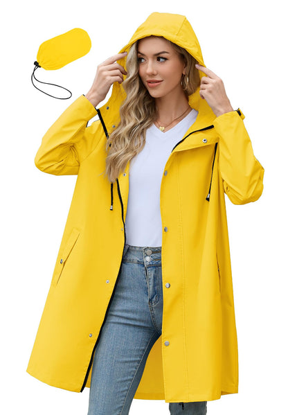 Zando Long Packable Rain Jacket Women Waterproof Raincoat with Hood