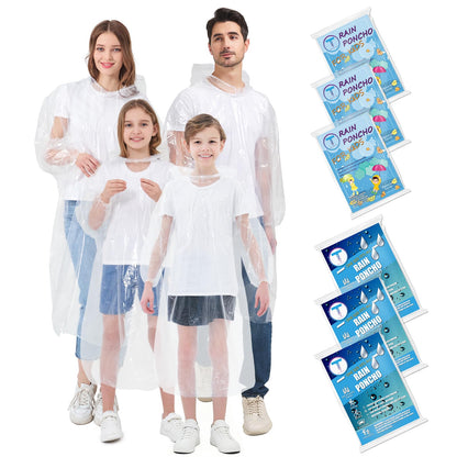 TUNCHMO Disposable Rain Ponchos for Adults & Kids 4/6/10 Pack Extra Thick