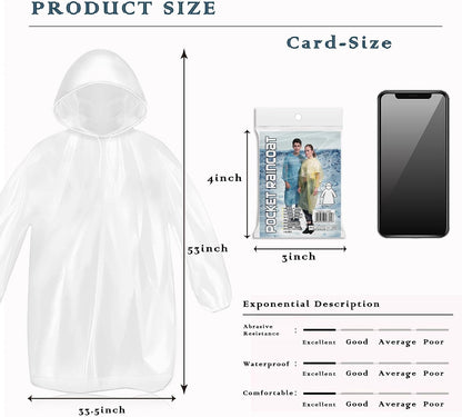 10 Pack Disposable Rain Ponchos for Adults, Card-Sized Emergency Ponchos Family Pack with Hood for Travel