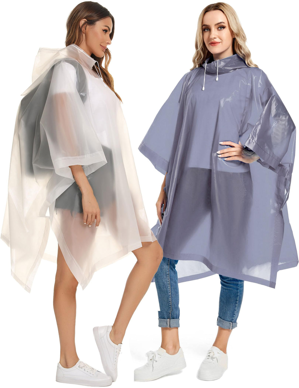 2 Pack Rain Ponchos for Adults Reusable - Raincoats Survival Emergency Heavy Duty Rain Coat with Drawstring Hood