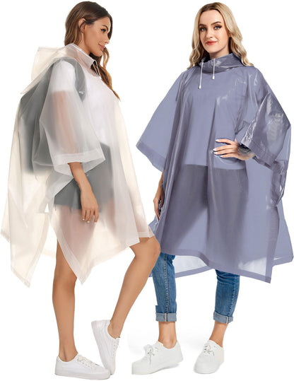 2 Pack Rain Ponchos for Adults Reusable - Raincoats Survival Emergency Heavy Duty Rain Coat with Drawstring Hood