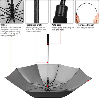 Prospo 68 Inch Extra Large Golf Umbrella Double Canopy Automatic Open Sun Rain Stick Umbrellas Windproof Waterproof Oversized (Black XL)