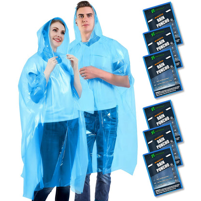 Disposable Rain Ponchos for Kids & Adults 6/10 Pack Extra Thick