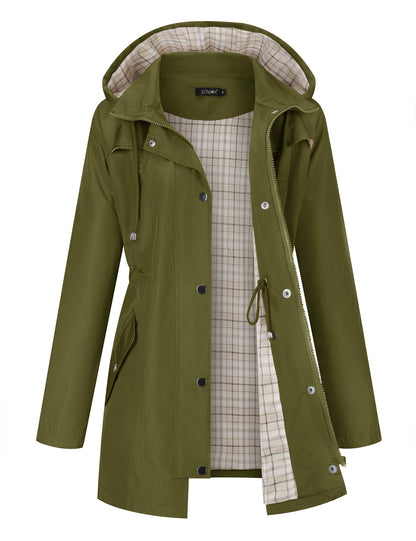LOMON Women Waterproof Outdoor Hiking Raincoat Women Lined Rain Jacket Lightweight Hooded Jackets Trench Coats