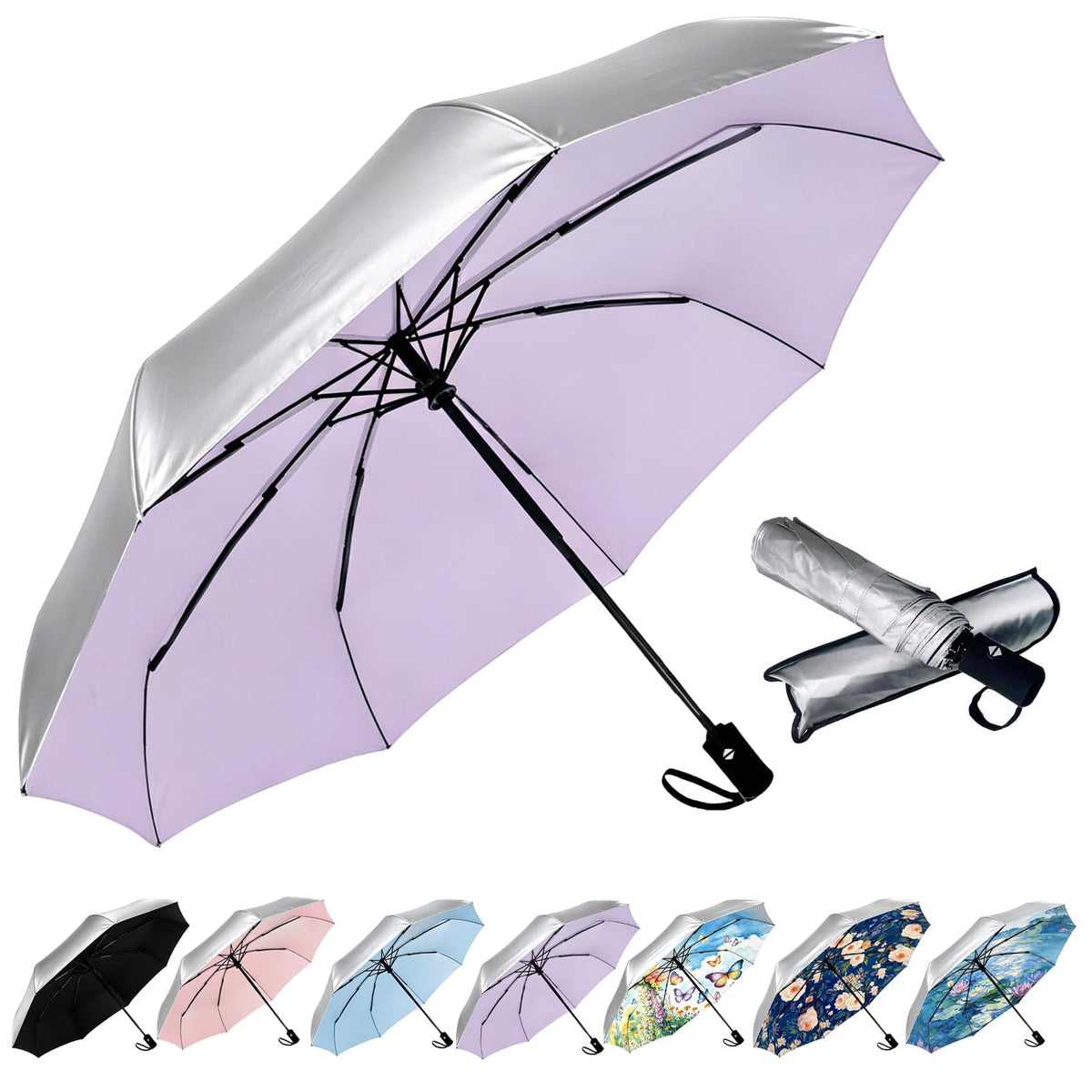 SIEPASA Windproof Travel Compact Umbrella-Automatic Umbrellas for Rain-Compact Folding Umbrella, Travel Umbrella Compact, Small Portable Windproof Umbrellas for Men Women Teenage. (Purple)