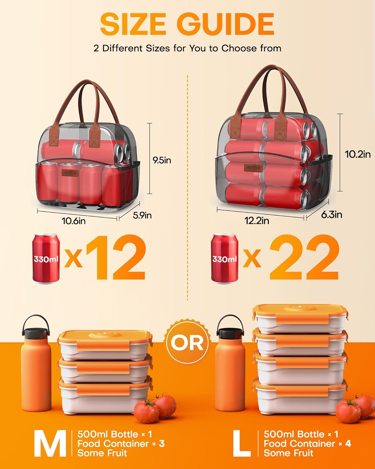 HOTOR Lunch Bag Women Men Insulated Lunch Box Black 10L