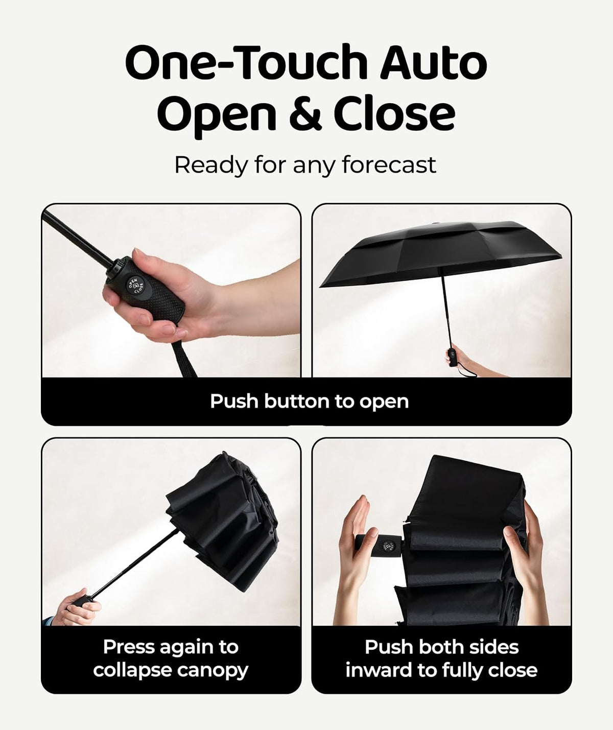 Windproof Travel Umbrella - Compact & Withstands Winds up to 100MPH, Strongest Premium Auto Folding Umbrella for Rain and Sun - Durable, Light & Portable for Women & Men, Fits Backpack & Cars