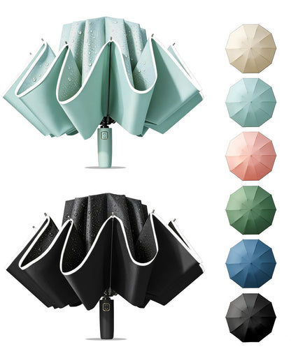 Fogkey Large Windproof Travel Umbrella - Reverse Auto Folding Car Umbrella for Rain and Sun, Compact Inverted Design with Waterproof Canopy, 10 Durable Ribs, Fits Backpack, Portable for Women & Men