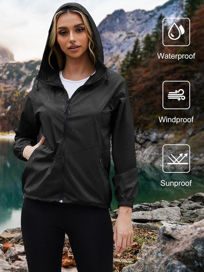 PITINAN Women's Rain Jacket Packable with Hood Lightweight Travel XS-3XL
