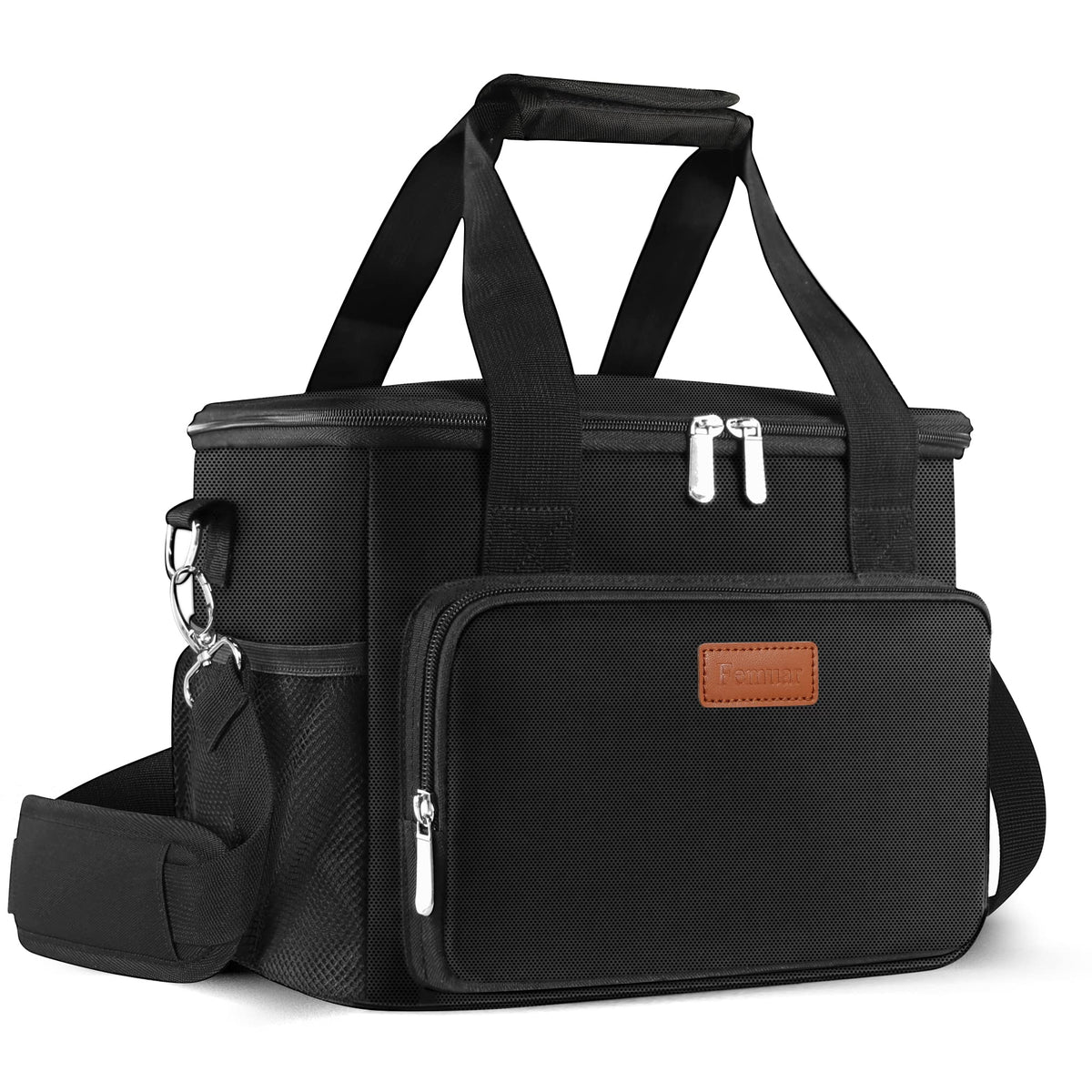 Femuar Reusable Lunch Box for Men/Women - Insulated Lunch Bag Leakproof Lunchbox for Work Office Picnic Beach - Freezable Lunch Cooler Bag with Adjustable Shoulder Strap - Black