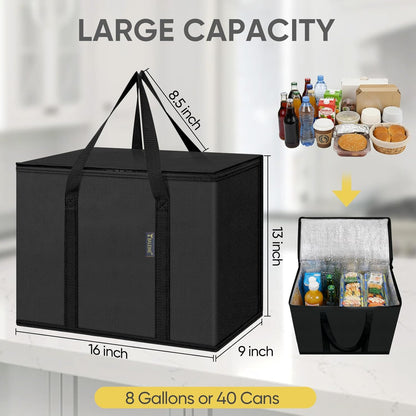 BALEINE Insulated Reusable Grocery Bags with Zippered Top, Large Cooler Bag