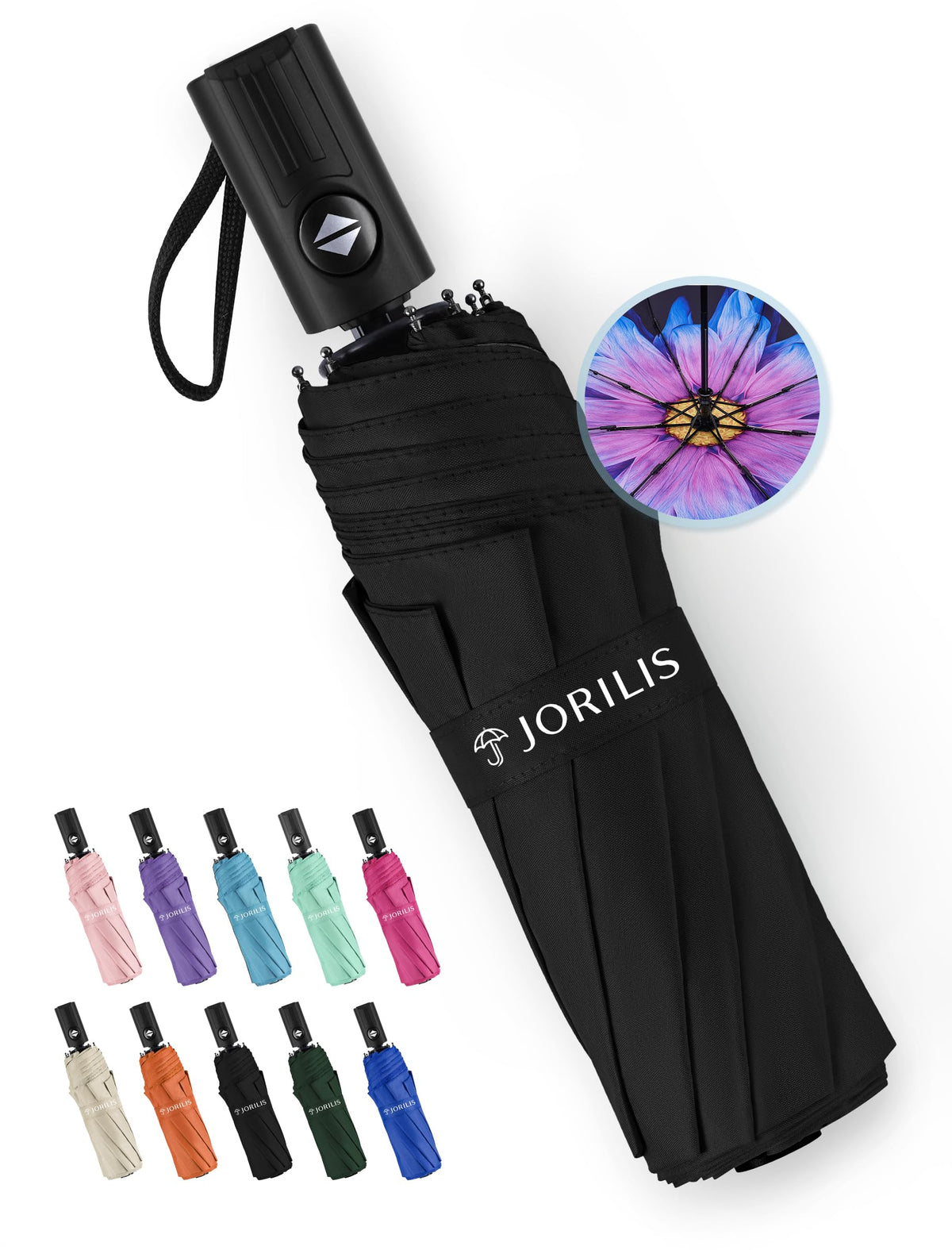 Jorilis Compact Umbrella for Travel - Automatic Umbrellas for Rain & Sun Protection, Small Portable UV Umbrella for Car, Backpack, Walking, Folding Windproof Umbrellas for Kids, Women