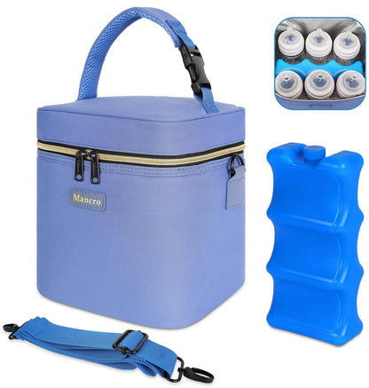 Mancro Breastmilk Cooler Bag with Ice Pack Fits 6 Baby Bottle Up to 9 Ounce