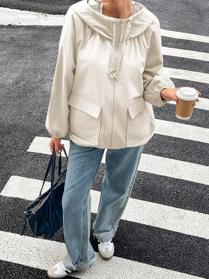 Fisoew Womens Oversized Lightweight Jacket Hooded Trench Coat Windbreaker Waterproof Raincoat With Pockets for Outdoor