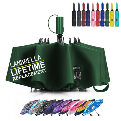 LANBRELLA Compact Reverse Folding Umbrella Auto Windproof Travel Umbrella