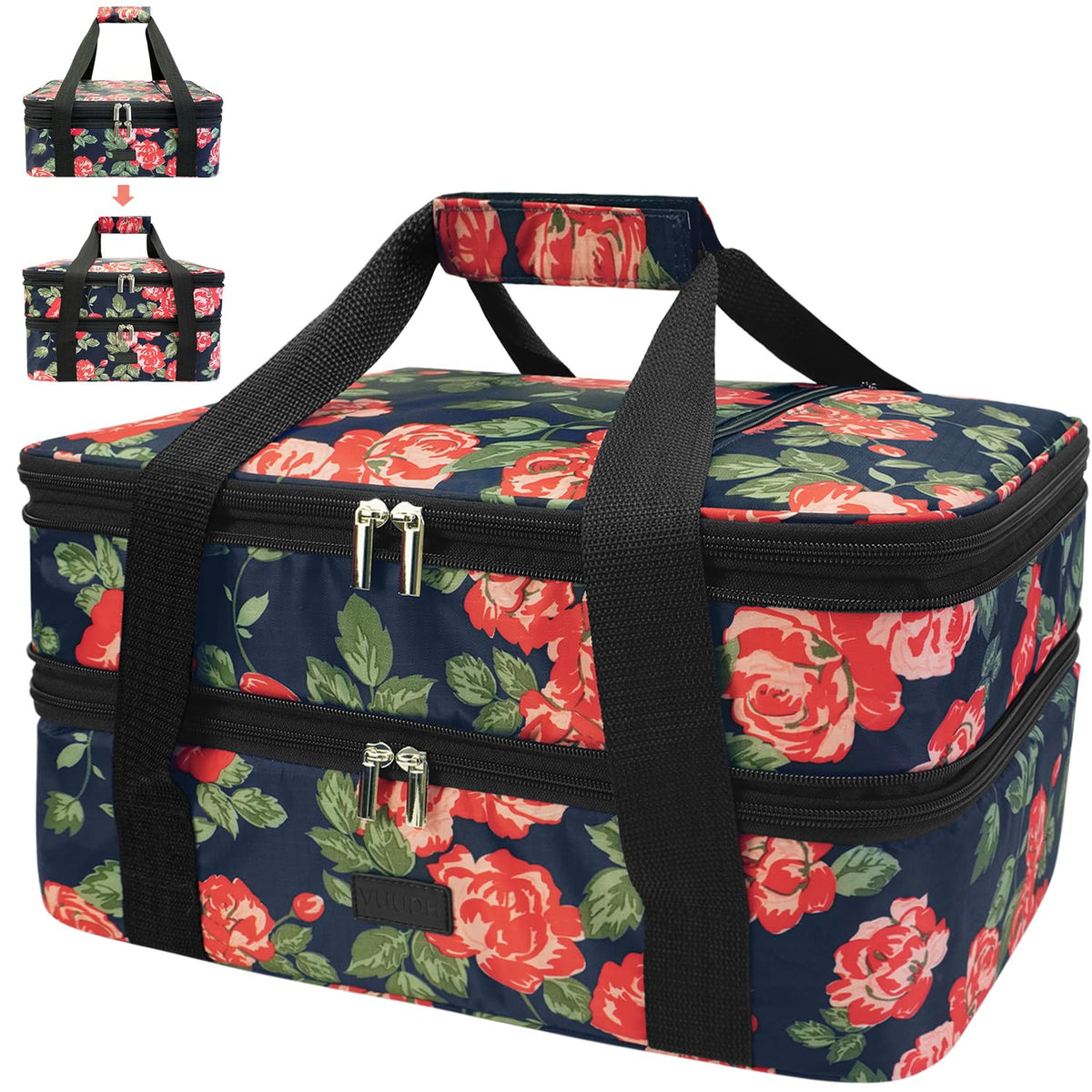 Casserole Carrier Bag - Double Decker Food Bag, Insulated Casserole Carrier for Hot or Cold Food, Lasagna Holder Tote for Picnics,Beaches,Traveling or Gifts (Blue)