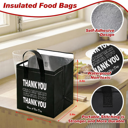 80 Pcs Thank You Insulated Bags for Food Delivery Bulk Insulated Take Away Bags Bulk Thermal Bagss for Cold and Hot Food for Pizza Milk Seafood Coffee Catering Restaurant Grocery 9. 5 x 9. 5 x 6 Inch