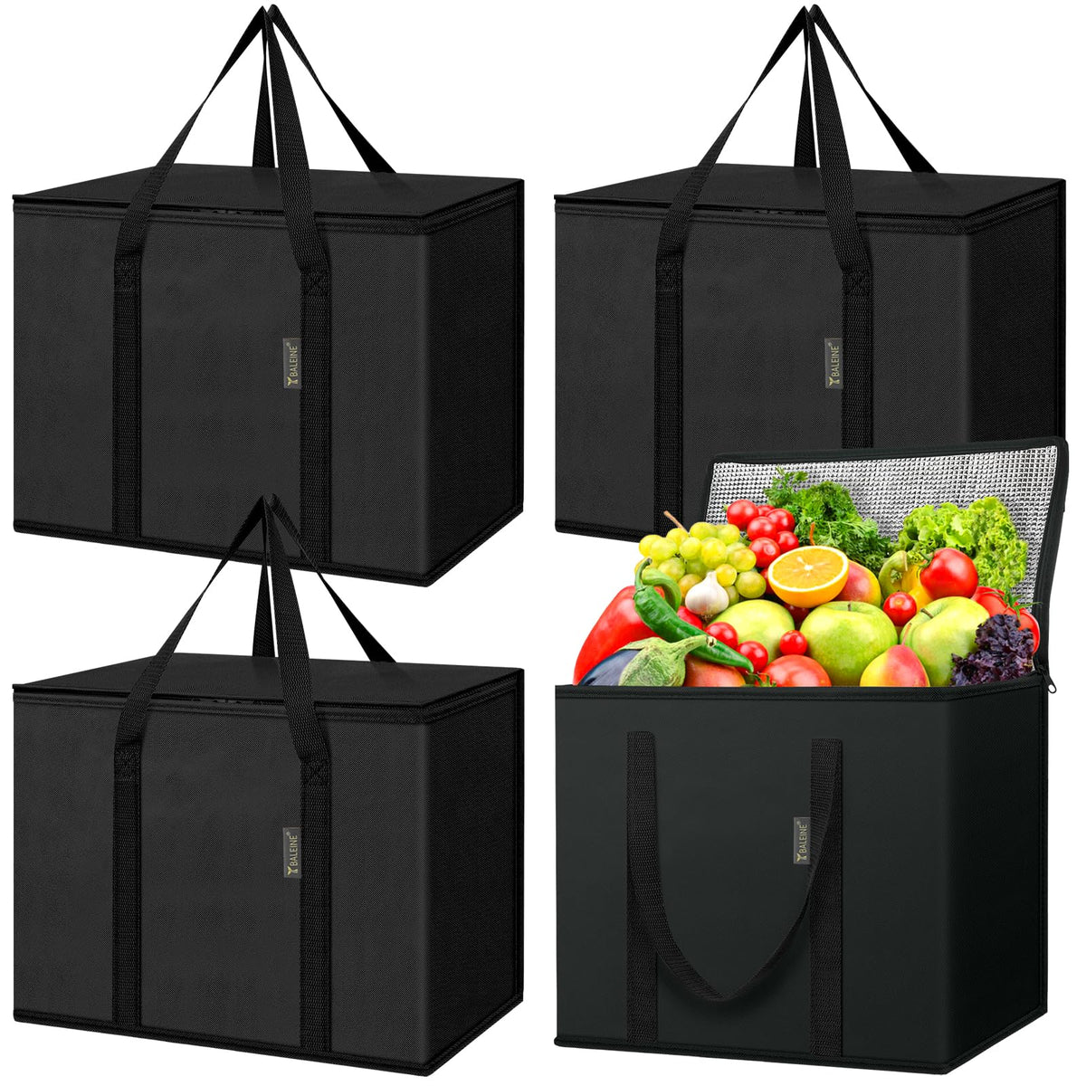 BALEINE Insulated Reusable Grocery Bags with Zippered Top, Large Cooler Bag