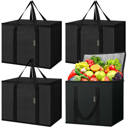 BALEINE Insulated Reusable Grocery Bags with Zippered Top, Large Cooler Bag