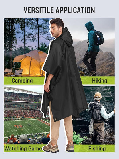 SaphiRose Double Layer Rain Poncho, Waterproof Thick Hooded Raincoat 3-in-1