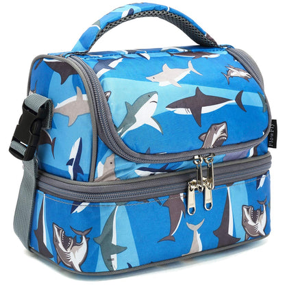 FlowFly Double Decker Cooler Insulated Lunch Bag Large Tote for Boys, Girls, Men, Women, With Adjustable Strap,Black