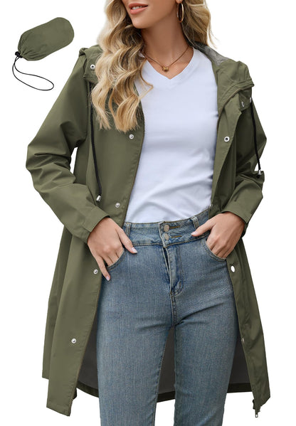 Zando Long Packable Rain Jacket Women Waterproof Raincoat with Hood