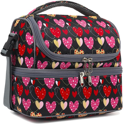 FlowFly Double Decker Cooler Insulated Lunch Bag Large Tote for Boys, Girls, Men, Women, With Adjustable Strap,Black