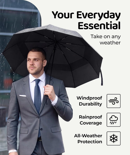 Windproof Travel Umbrella - Compact & Withstands Winds up to 100MPH, Strongest Premium Auto Folding Umbrella for Rain and Sun - Durable, Light & Portable for Women & Men, Fits Backpack & Cars