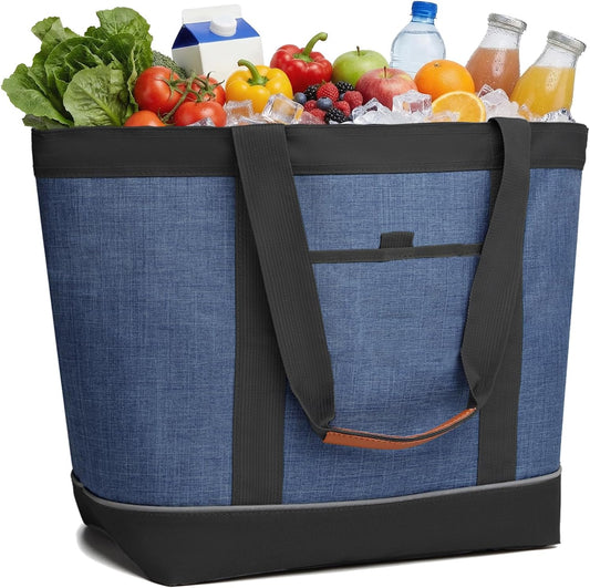 Insulated Cooler Bag, Reusable Grocery Tote Bags for Hot/Cold, Leakproof Thermal Food Delivery Bag for Shopping, Beach, Travel, Picnics