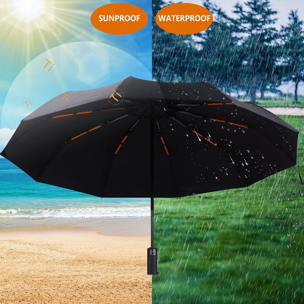 Bluinzi 2 Pack 46 Inch Umbrellas, Double 10-rib, for Rain, Compact Travel