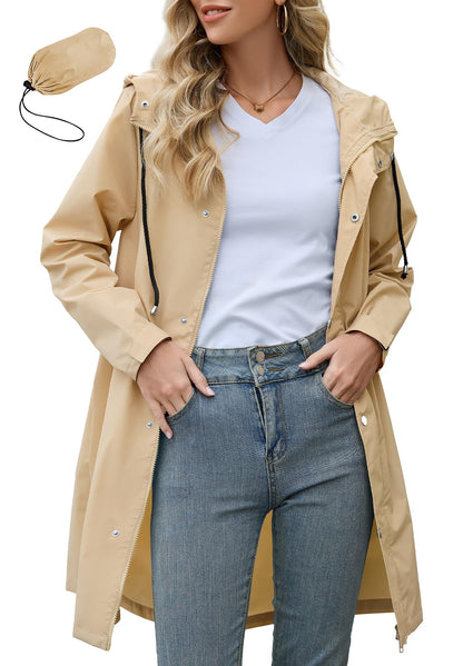 Zando Long Packable Rain Jacket Women Waterproof Raincoat with Hood