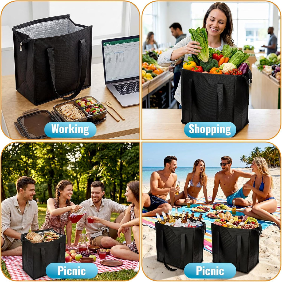 20 Pack Insulated Grocery Bags for Groceries, Large Foldable Thermal Bags