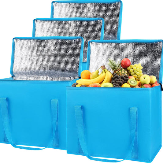 Bodaon 4-Pack Insulated Reusable Grocery Shopping Bag, X-Large Cooler, Blue