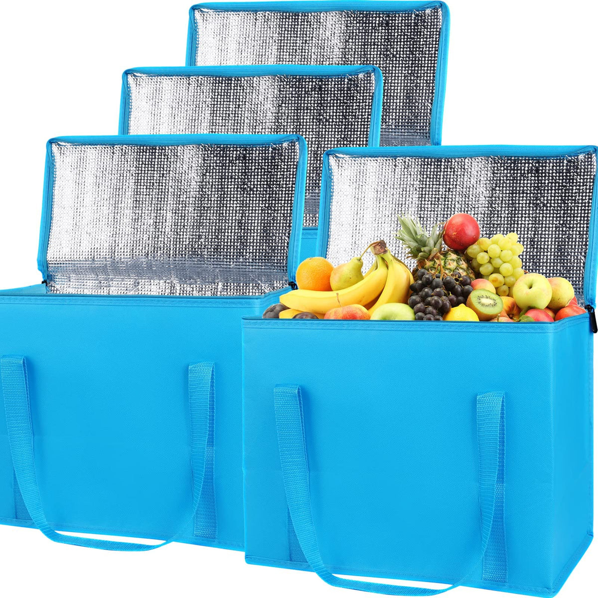 Bodaon 4-Pack Insulated Reusable Grocery Shopping Bag, X-Large Cooler, Blue
