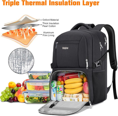 Insulated Lunch Backpack Fit 17" Laptop with Cooler Compartment