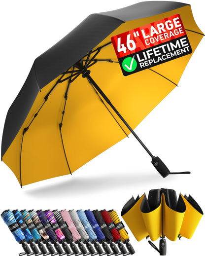 TUMELLA Reverse Folding Windproof Umbrella, Large 46", Strong & Light