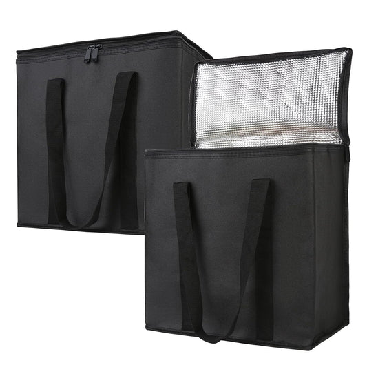 Bodaon 2-Pack Insulated Reusable Grocery Shopping Bags, Medium, Black,