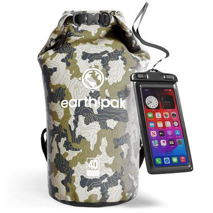 Earth Pak Waterproof Dry Bag - Roll Top Waterproof Backpack Sack Keeps Gear Dry for Kayak with Waterproof Phone Case