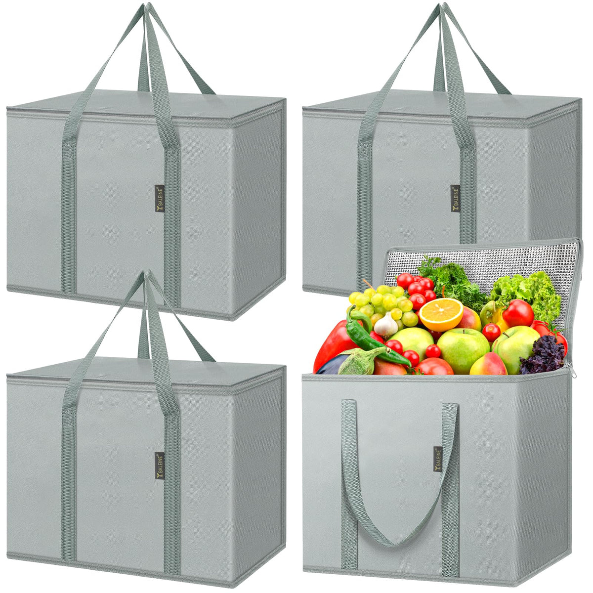 BALEINE Insulated Reusable Grocery Bags with Zippered Top, Large Cooler Bag