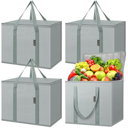 BALEINE Insulated Reusable Grocery Bags with Zippered Top, Large Cooler Bag