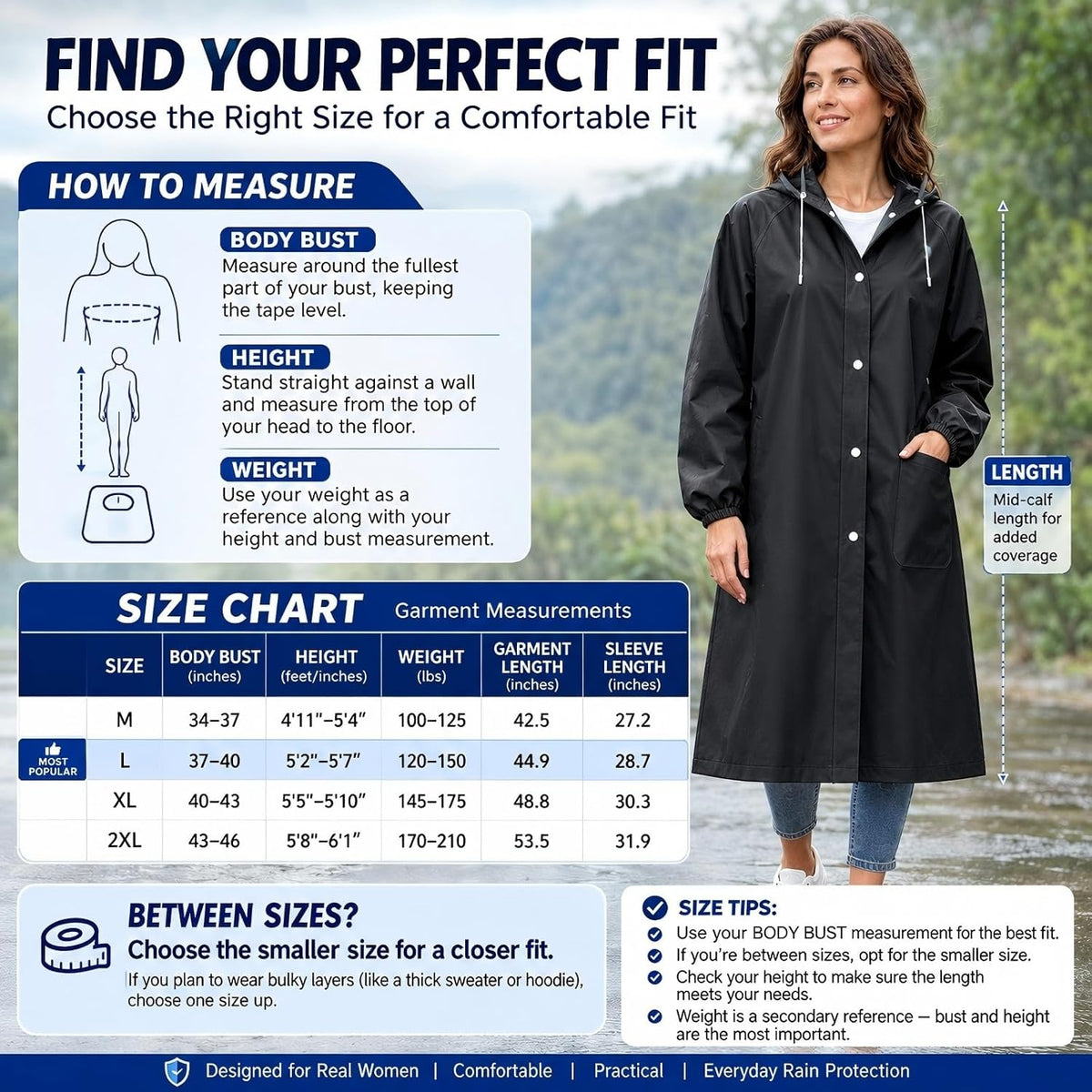 Women's EVA Raincoat, Waterproof Hooded Long Rain Poncho