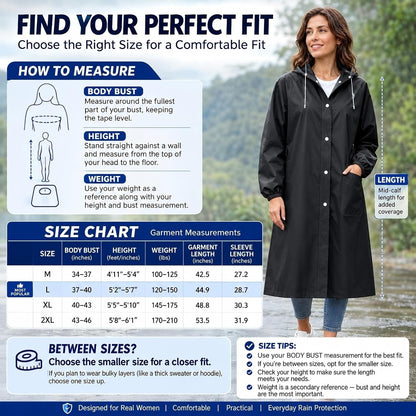 Women's EVA Raincoat, Waterproof Hooded Long Rain Poncho