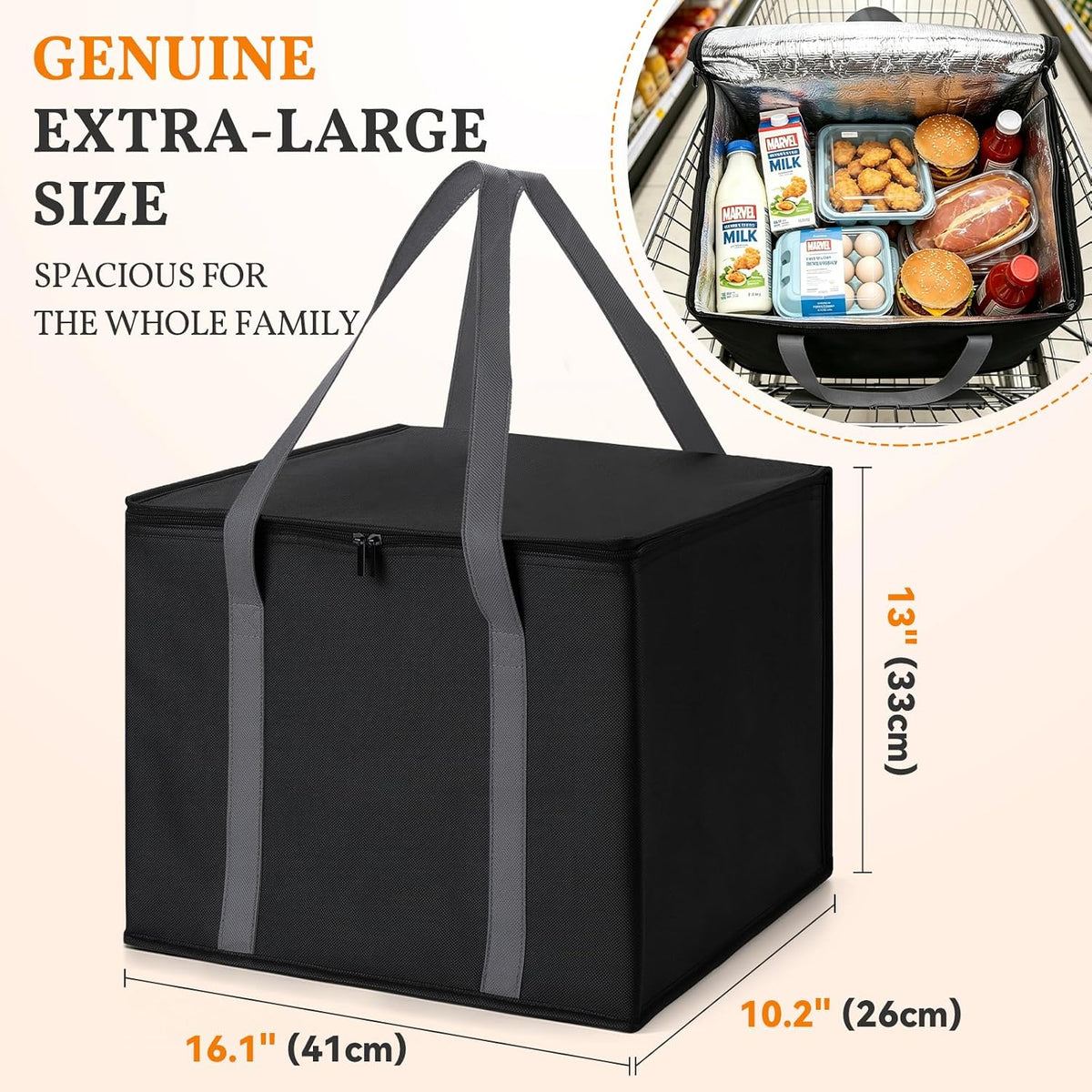3-Pack XL-Large Insulated Grocery Bags, Soft Cooler Bag with Zipper