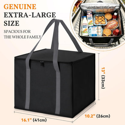 3-Pack XL-Large Insulated Grocery Bags, Soft Cooler Bag with Zipper