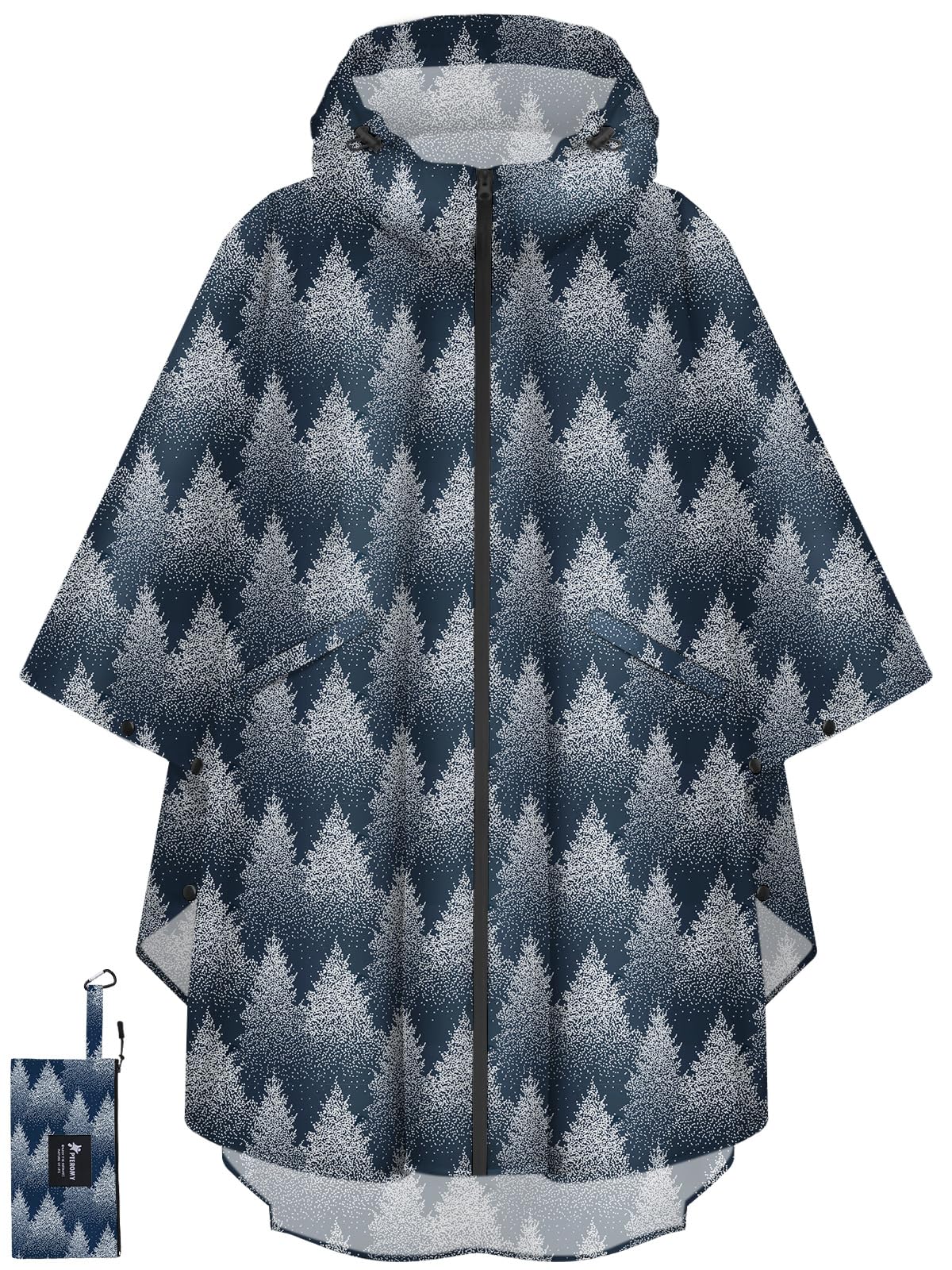 PTEROMY Rain Poncho for Adults with Zipper, Waterproof Hooded Raincoat