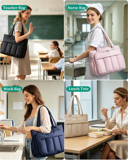 BAGSMART Puffer Tote Bag for Women, 21L/26L Work Tote Shoulder Handbag
