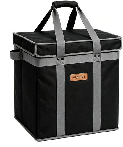Musbus 1 Pack Reusable Grocery Bags Insulated Tote with Lid – Foldable Cooler Bag Hook & Loop Closure, Thermal Lining, Reinforced Bottom, 30L Heavy Duty Box, Water-Resistant for Shopping Picnic Trunk