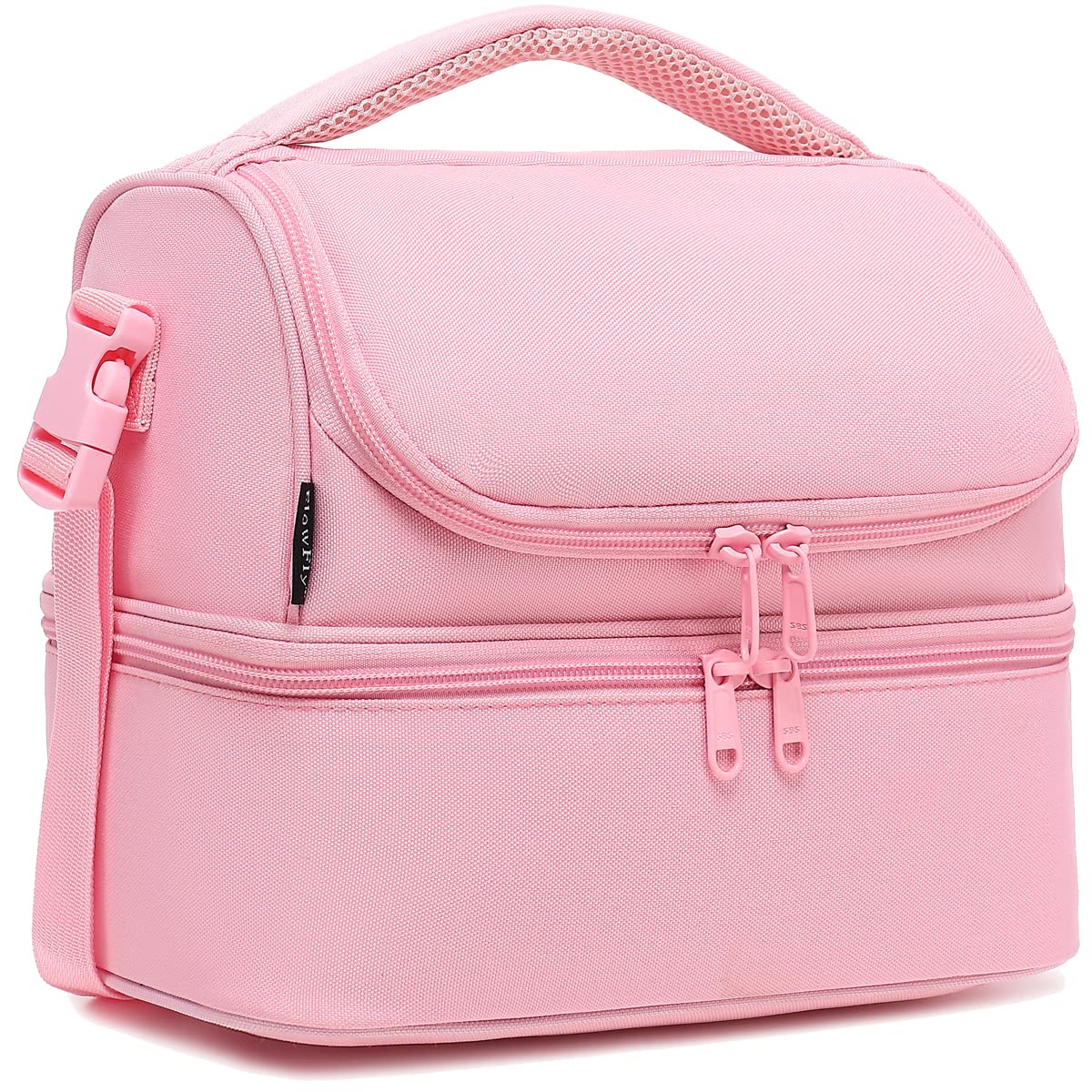 FlowFly Double Decker Cooler Insulated Lunch Bag Large Tote for Boys, Girls, Men, Women, With Adjustable Strap,Black